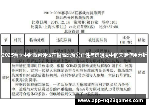 2025赛季中超裁判评议在提高比赛公正性与透明度中的关键作用分析
