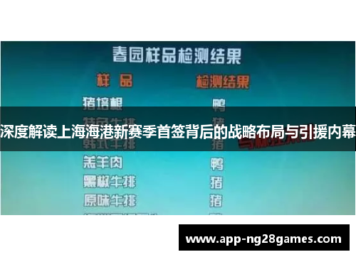 深度解读上海海港新赛季首签背后的战略布局与引援内幕