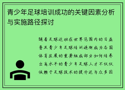青少年足球培训成功的关键因素分析与实施路径探讨